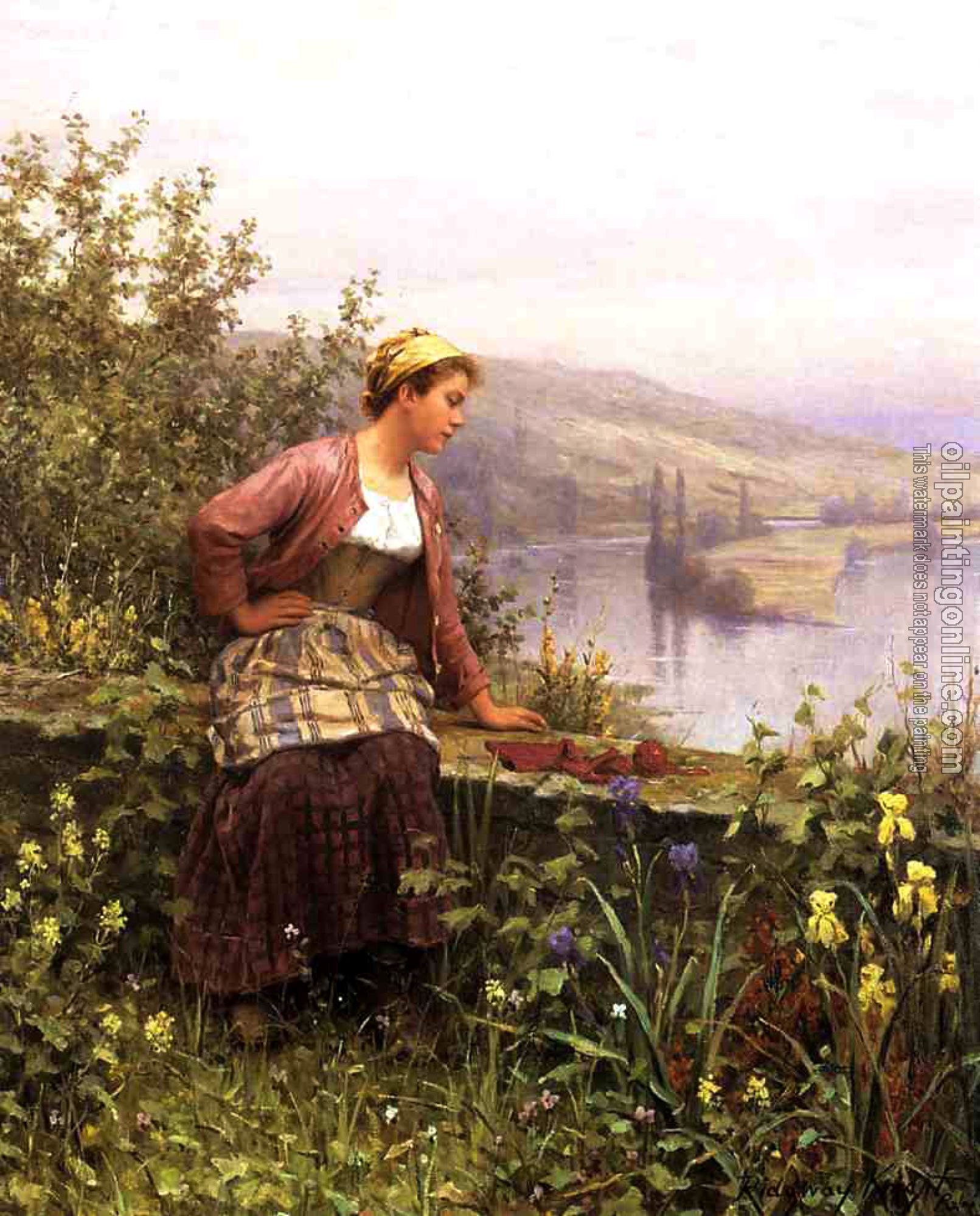 Daniel Ridgway Knight - Brittany Girl Overlooking Stream